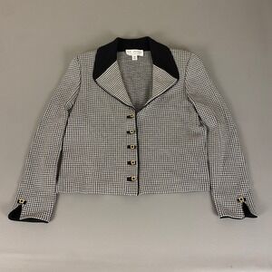 St. John Collection Houndstooth Knit Blazer Jacket Size 10 Gold Button‎ Classic